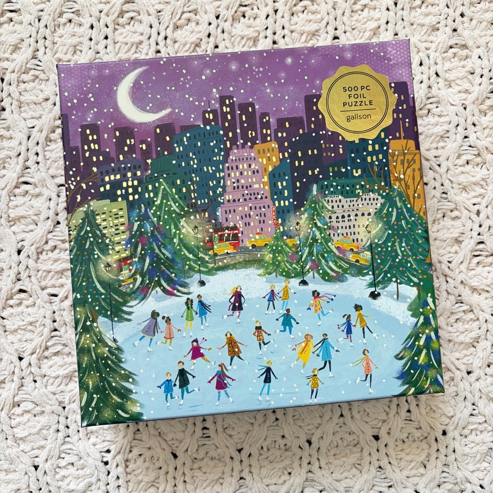 Galison 500-Piece Foil Puzzle - Merry Moonlight Skaters